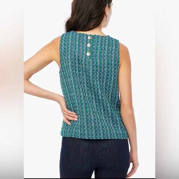 J. Crew Tweed Green/Blue Blouse - Picture 2 of 7